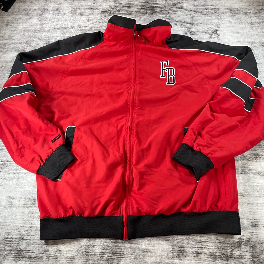 FUBU Mens Red Black Colorblock Windbreaker Jacket Large Embroidered FB Logo